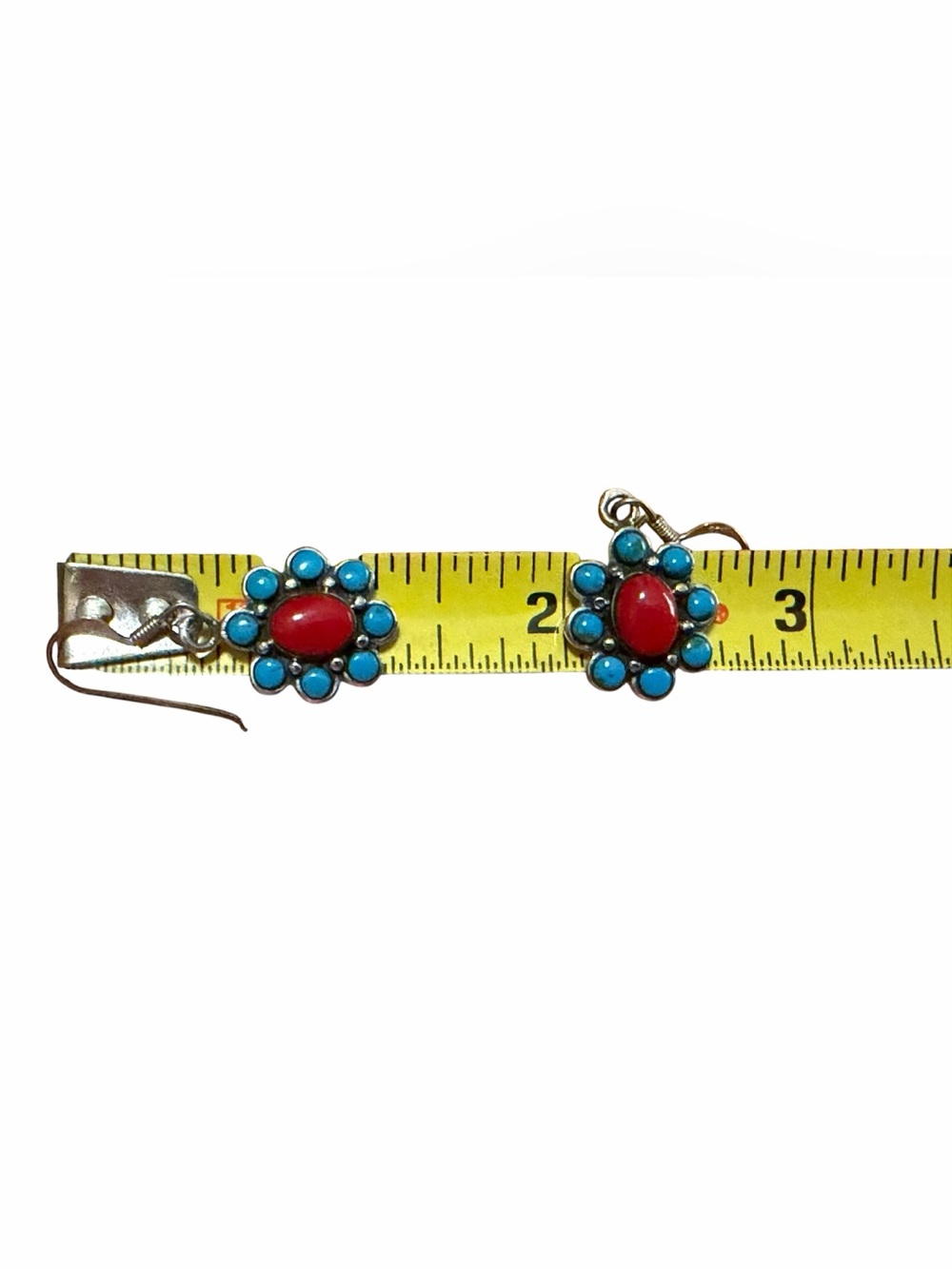 NEW Y2K Red & Blue Turquoise color 925 Sterling Silver dangle flower earrings - Picture 2 of 3